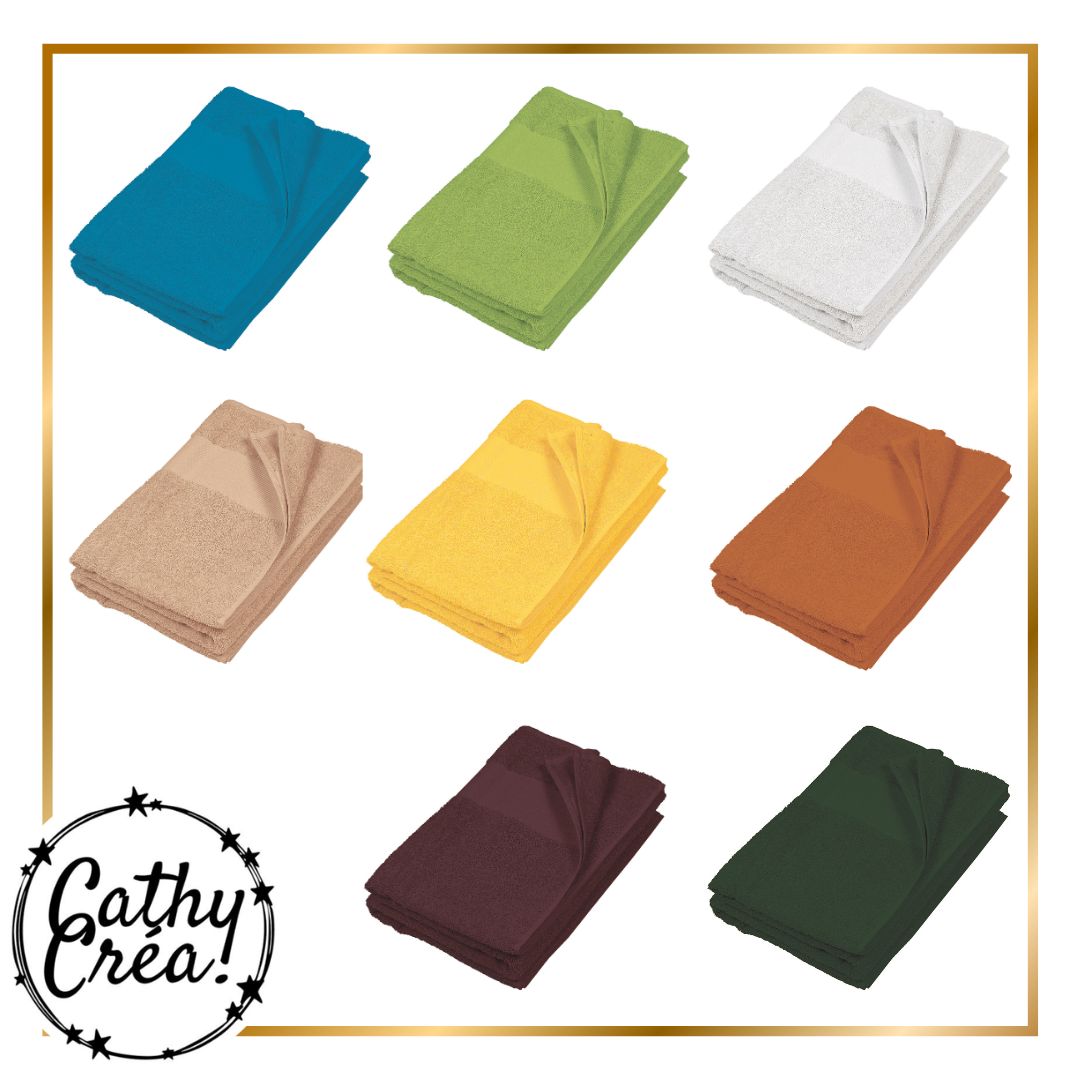 Draps de plage personnalisables Cathy Crea coloris ete turquoise vert jaune camel bordeaux
