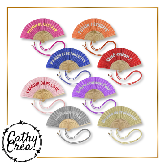 Collection éventails à paillettes humoristiques colorés – accessoires été originaux Cathy Créa