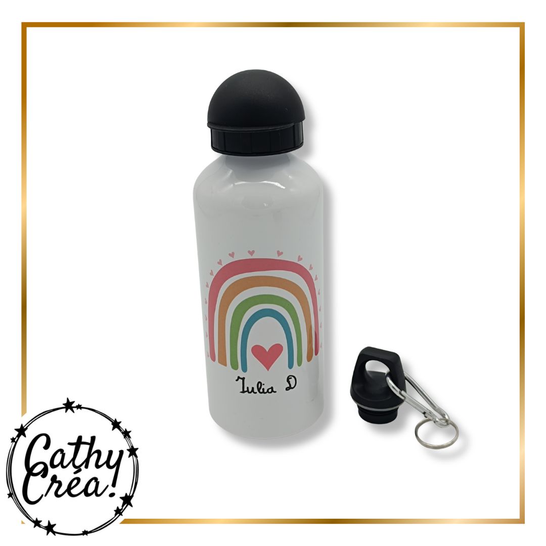 Gourde aluminium avec prénom personnalisé par sublimation – atelier belge Cathy Créa