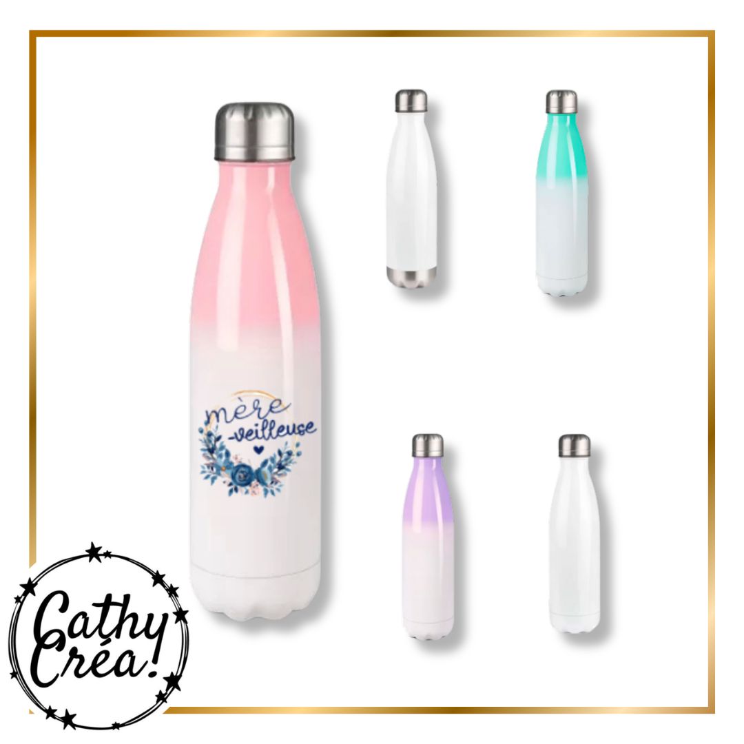Gourde isotherme personnalisée rose et blanc par sublimation – Cathy Créa Belgique