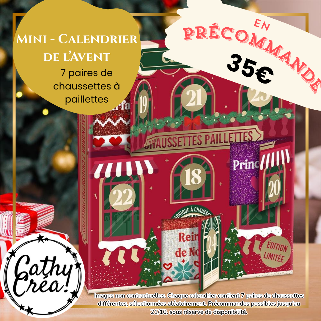Mini calendrier de l'Avent chaussettes pailletées avec les 7 paires assorties