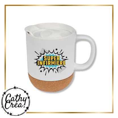 Détail impression sublimation mug personnalisé socle en liege– couleurs vives durables Cathy Créa