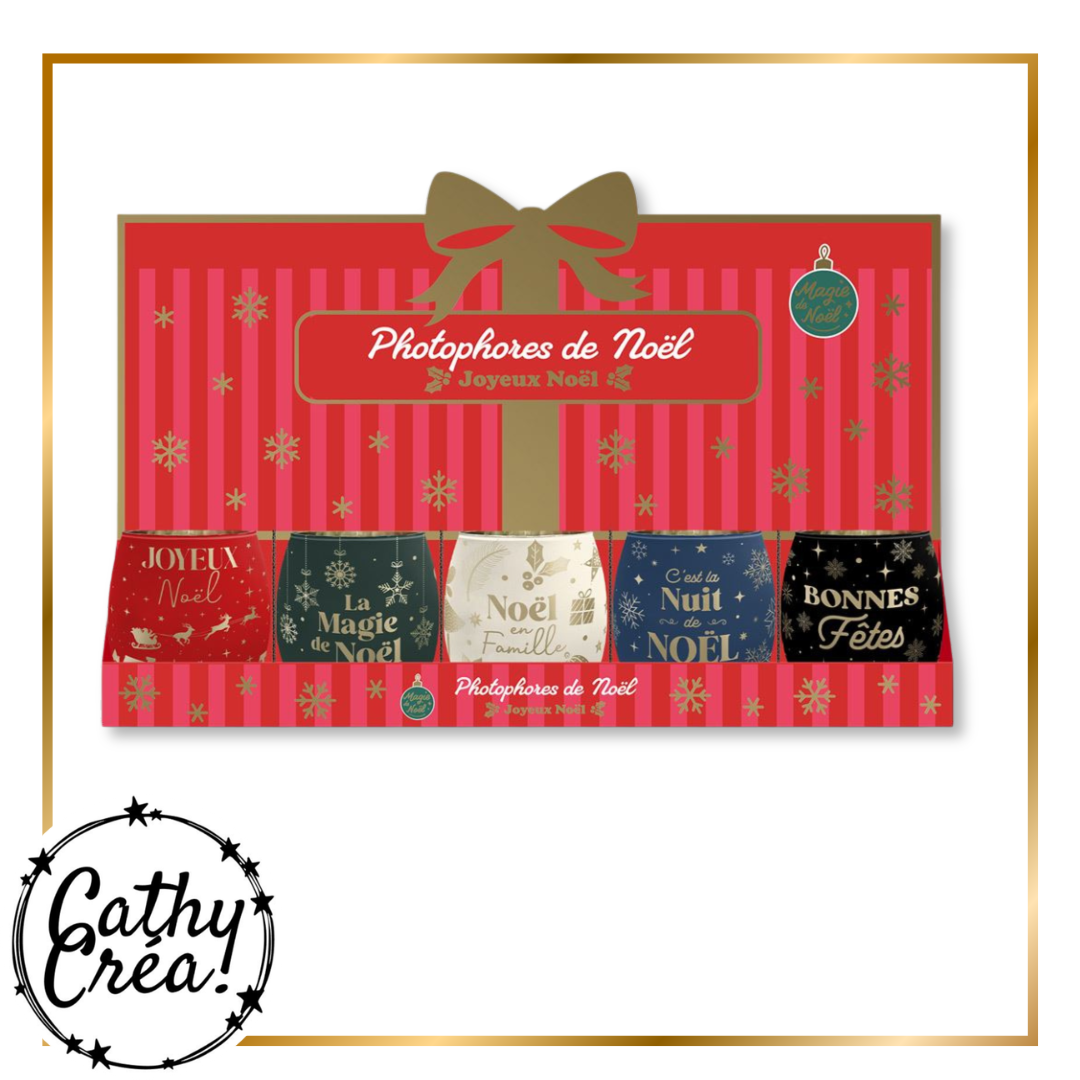 Coffret présentoir Photophores de Noël avec les 5 modèles, packaging cadeau