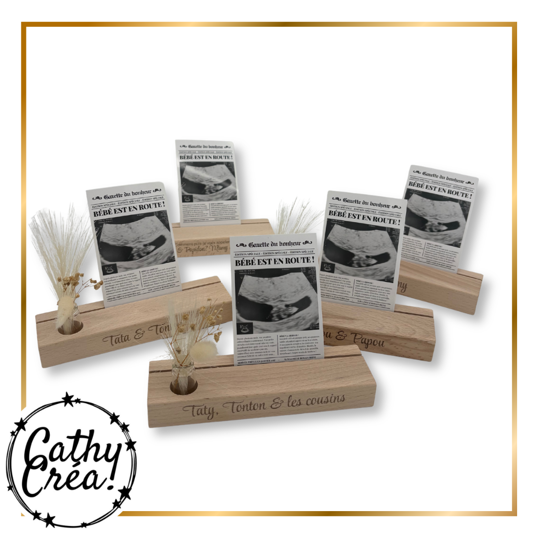 Porte-photo bonheur personnalisé en bois de hêtre pour naissance et baptême
