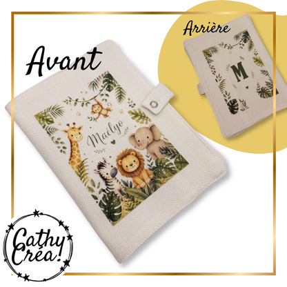 Protège-carnet de santé personnalisé jungle recto et verso