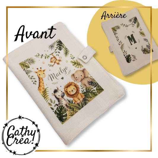 Protège-carnet de santé personnalisé jungle recto et verso