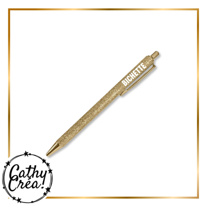 Stylo paillettes doré BICHETTE fond blanc – cadeau fun copine original Cathy Créa
