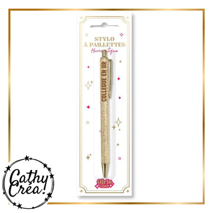Stylo à paillettes doré Collègue en Or dans son emballage Girls Club – cadeau humour bureau