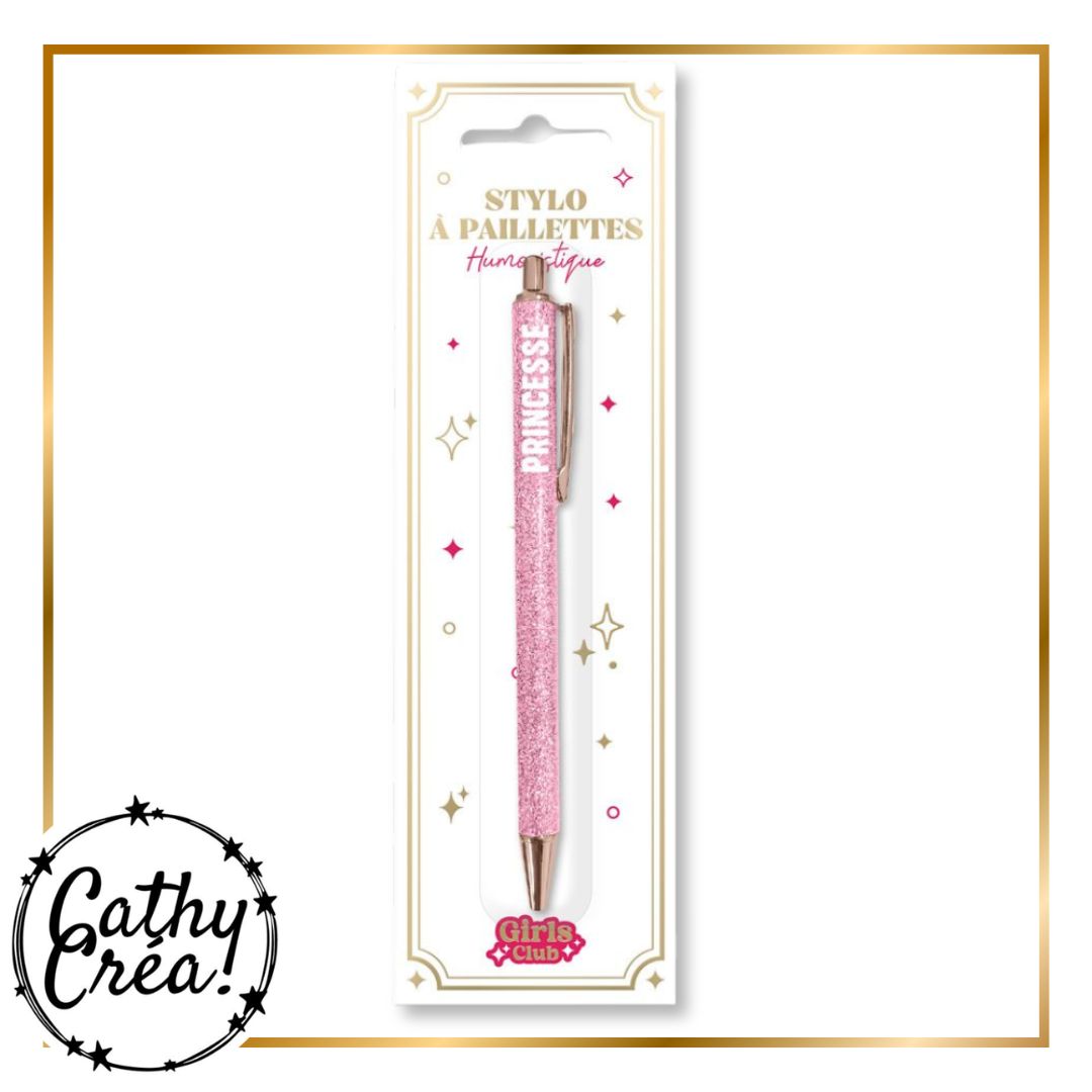 Stylo à paillettes roses Princesse dans son emballage Girls Club – cadeau fille original