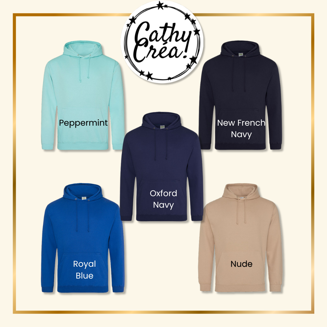 Nuancier couleurs sweat personnalisé – peppermint navy nude – Cathy Créa Belgique