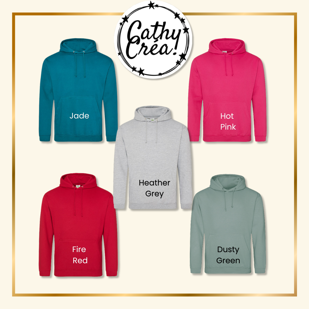 Nuancier couleurs sweat personnalisé – jade teal rouge gris – Cathy Créa