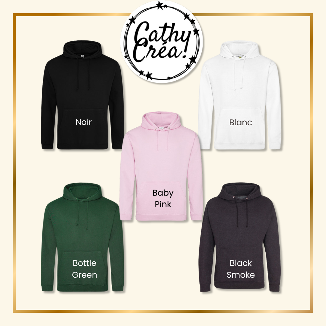 Nuancier couleurs sweat personnalisé – noir blanc vert – Cathy Créa Belgique