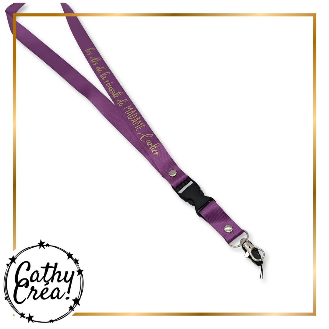 Tour de cou violet flocage doré cadeau collègue personnalisé