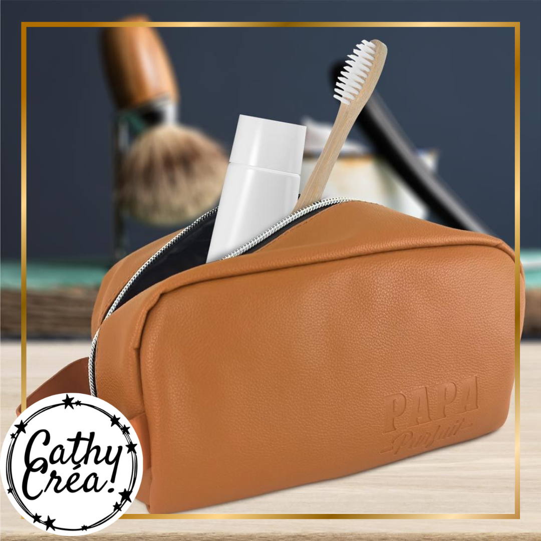 Trousse de toilette Papa Parfait ouverte avec brosse à dents et tube – cadeau fête des pères